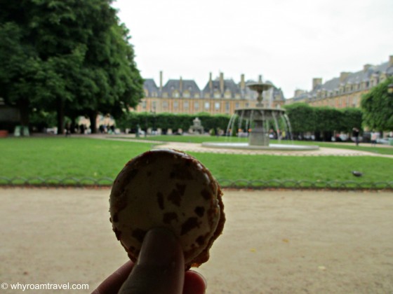 Eating macarons from Gerard Mulot in Place de Vosges in Paris | whyroamtravel.com